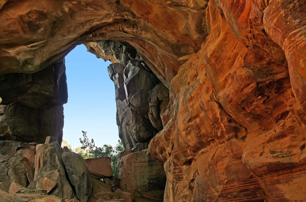 Bhimbetka rock shelters - An archaeological site in central India at Bhojpur Raisen (Near Bhopal) in Madhya Pradesh. This is a world heritage sites.