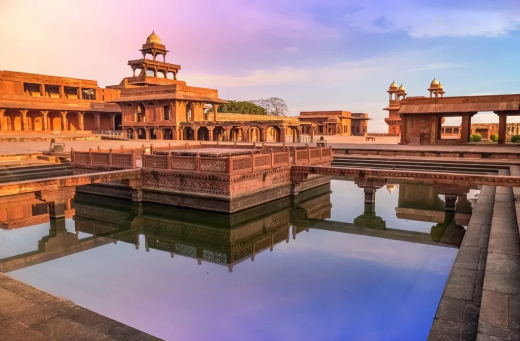 Fatehpur Sikri Agra, India with view of Anup Talao at sunrise