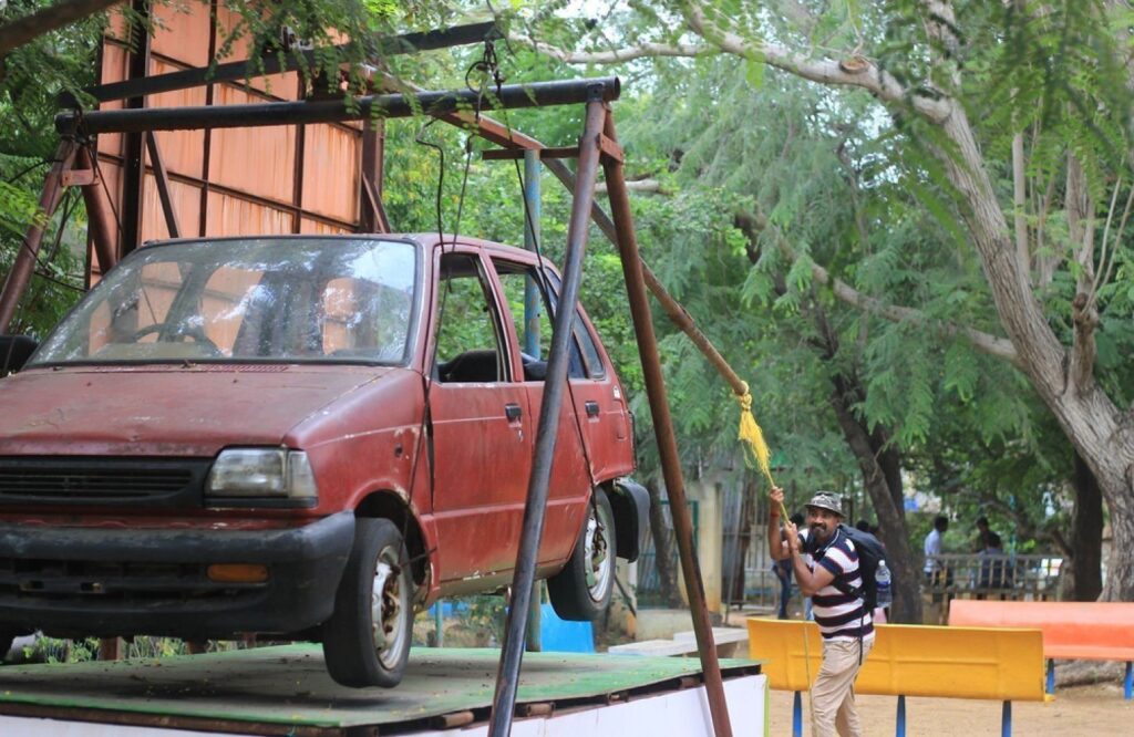 Weight lifting exercise at Birla Planetarium. Chennai.