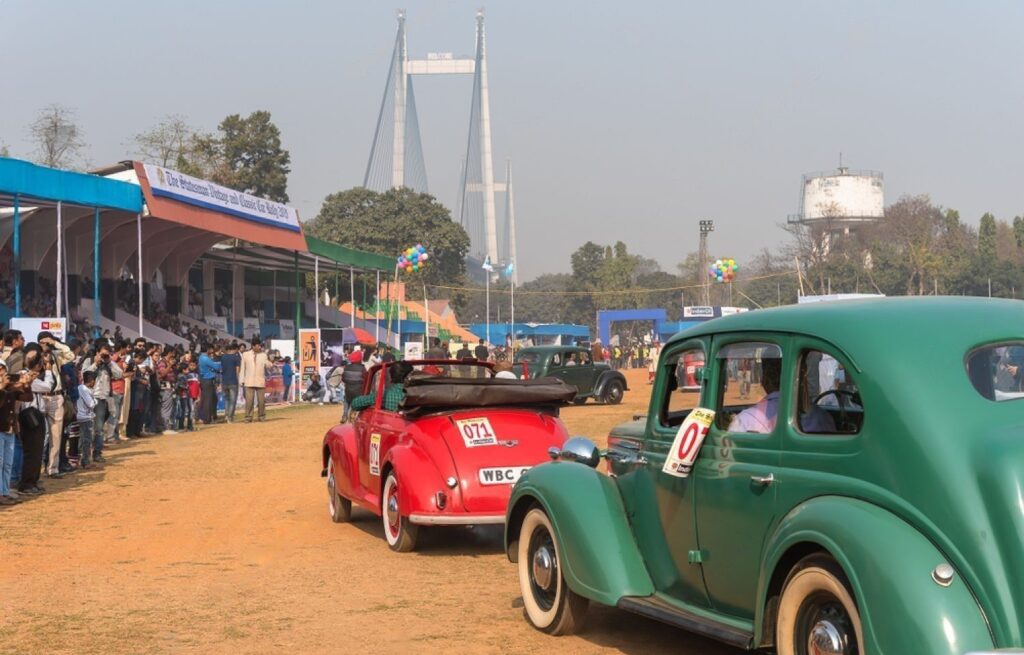 Vintage car after flag off from Fort William at the Statesman Vintage and Classic Car Rally at Kolkata