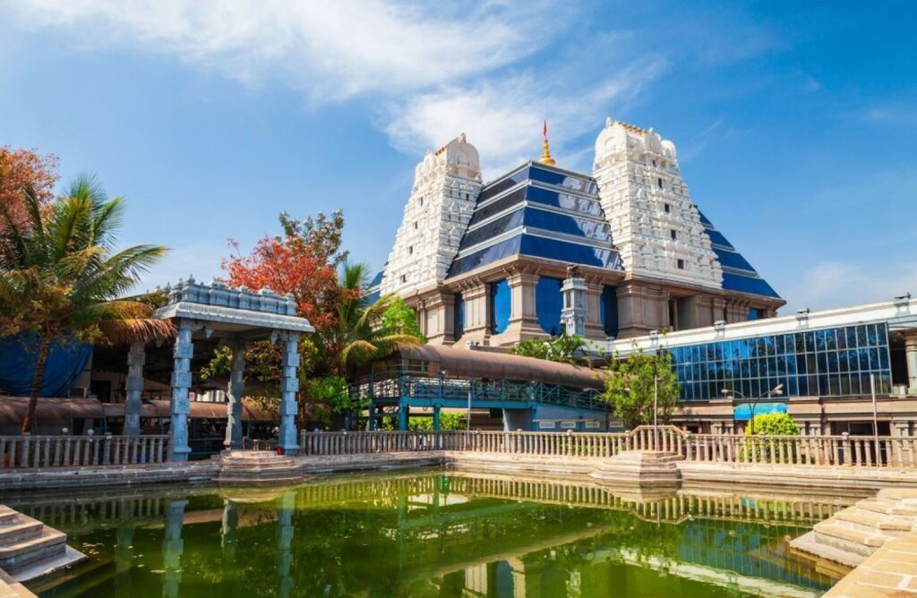 Sri Radha Krishna Temple is located at Bangalore in India, one of the largest ISKCON temples in the world