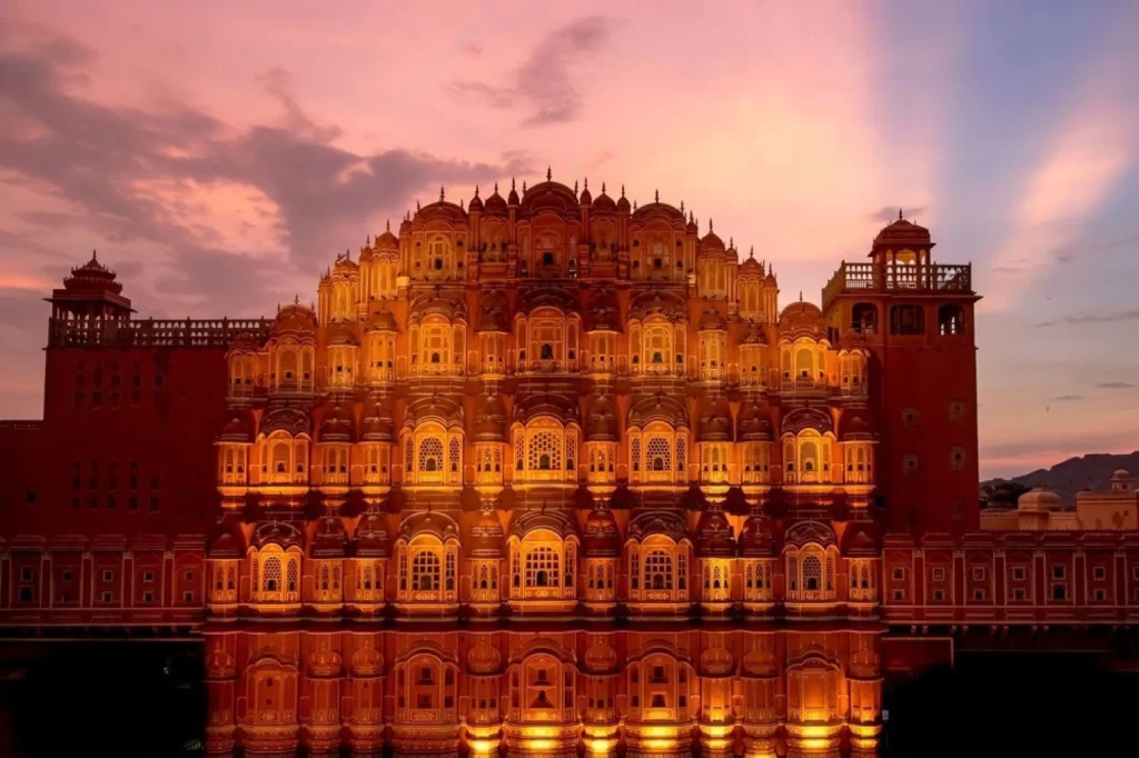 Hawa Mahal shot during sunset from an opposite rooftop